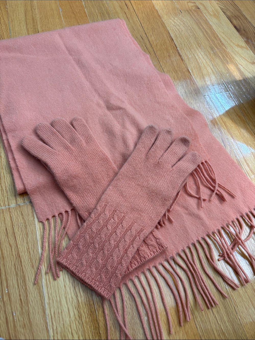 Charter Club Cable Knit Long Gloves & Matching scarf sun-kissed orange